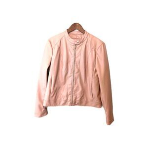 Cole Haan Signature Faux Leather Moto Jacket Dusty Pink Quilted Lining Size L
